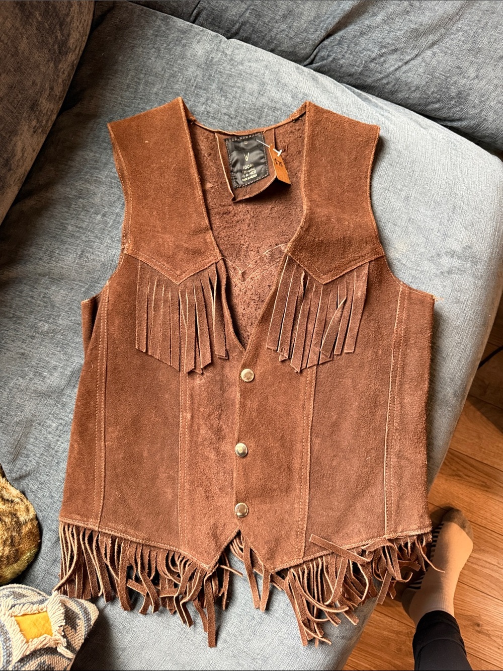 Vintage Brown 100% leather western Fringe Vest